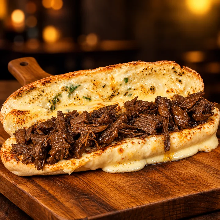 Pão de alho com carne e queijo