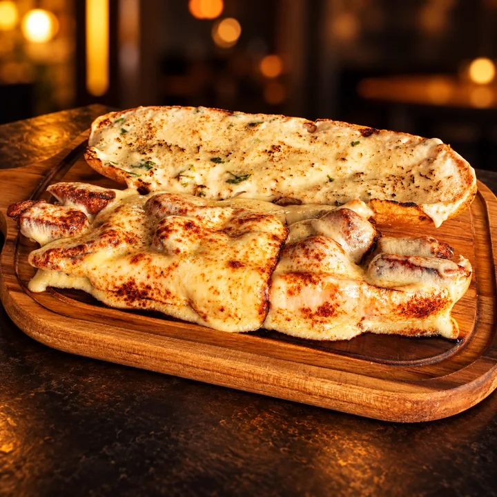 Linguiça e queijo gratinado